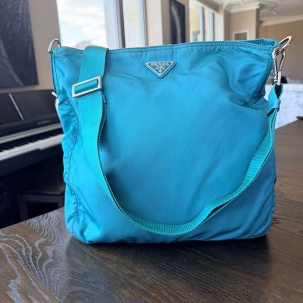 💻💙 Prada Nylon Crossbody Bag – Turquoise Blue Fits Laptop Authentic 💙